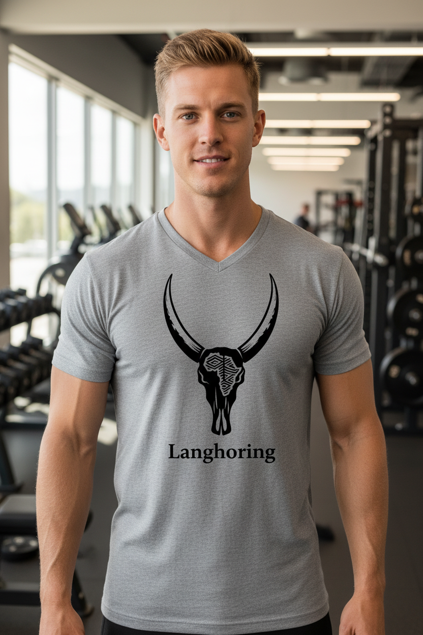 Langhoring V-neck grys gym - swart logo