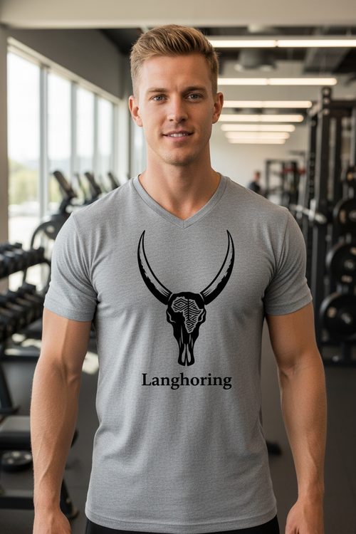 Langhoring V-neck grys gym - swart logo